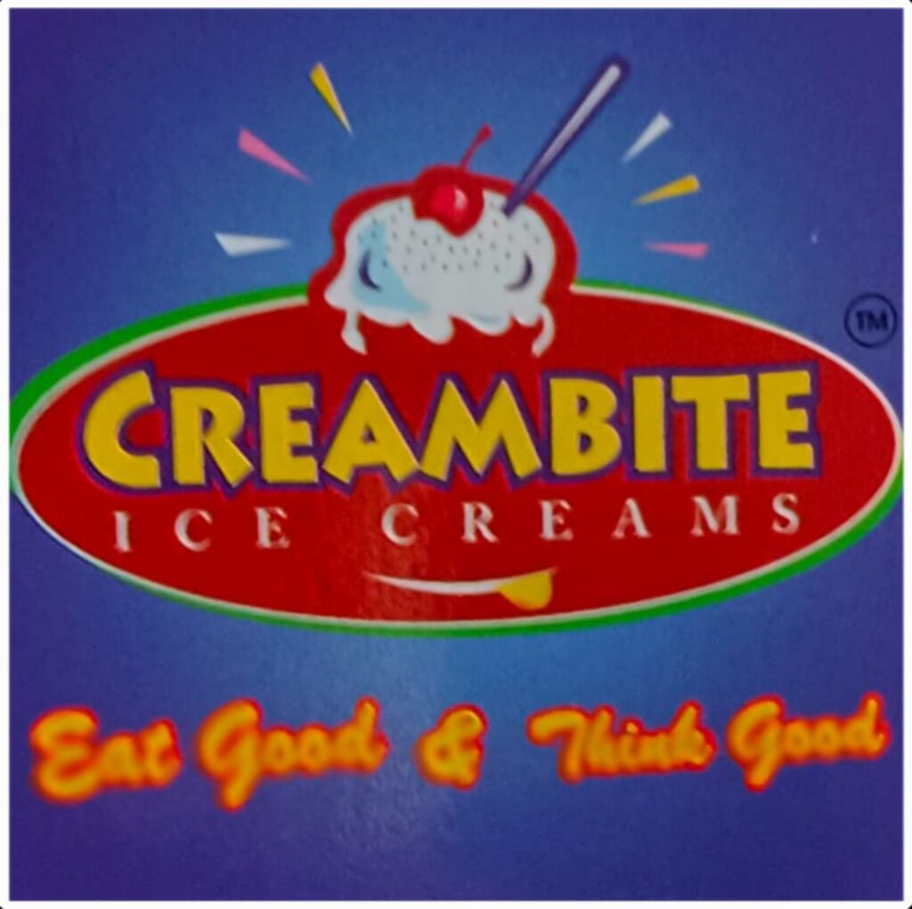 Creambite ice creams logo with a tagline "eat good & think good" 
